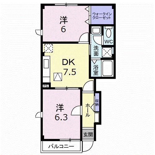 サンライズK3A(2DK/1階)の間取り写真