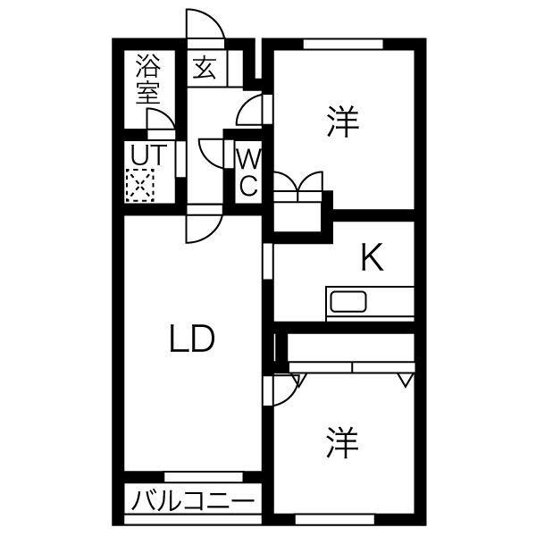 ポセイドン宮の沢(2LDK/2階)の間取り写真