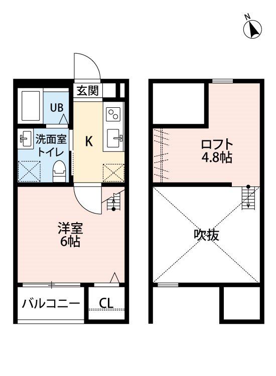 ハピネス笈瀬(1K/2階)の間取り写真