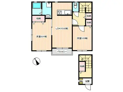 シャーメゾンサンピラーII(2LDK/1階)の間取り写真