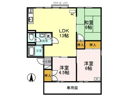 セジュール北八代A棟(3LDK/1階)の間取り写真