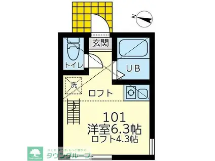 ユナイト三ッ沢ベルガモ(ワンルーム/1階)の間取り写真