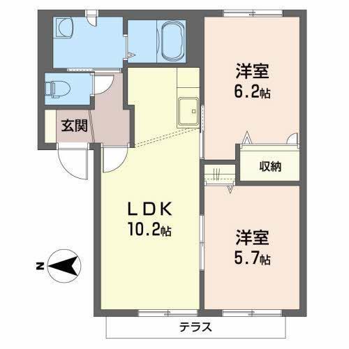 エーデルハイムB(2LDK/1階)の間取り写真