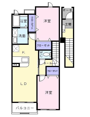 メリディオ I番館(2LDK/2階)の間取り写真