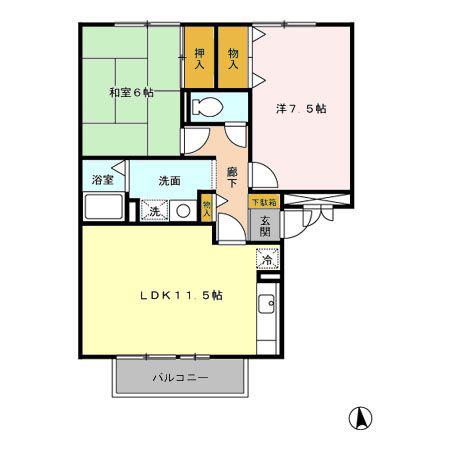 デビューONE A(2LDK/3階)の間取り写真