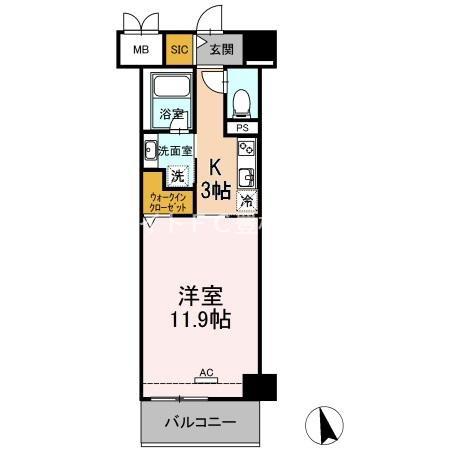 ベルオレイル(1K/3階)の間取り写真