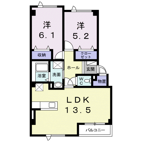 シュティールB(2LDK/1階)の間取り写真