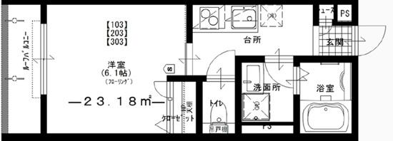 アモン津田沼(1K/1階)の間取り写真