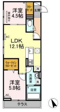 ソレアード東川口(2LDK/1階)の間取り写真
