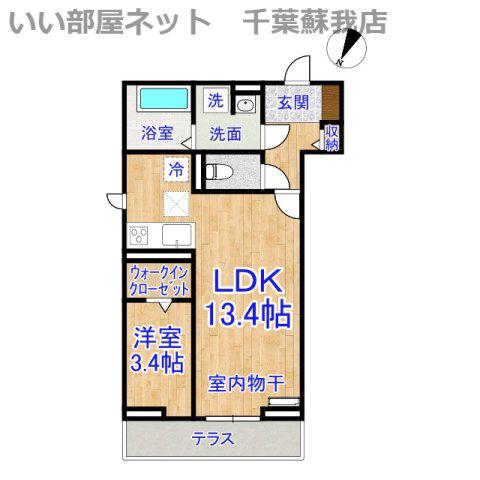 D-SOLACE祐光 B(1LDK/1階)の間取り写真