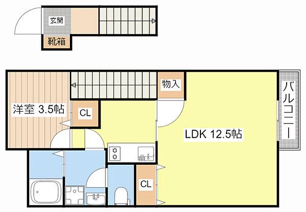 ウエストパレスII(1LDK/2階)の間取り写真