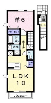 リヴィエール(1LDK/2階)の間取り写真