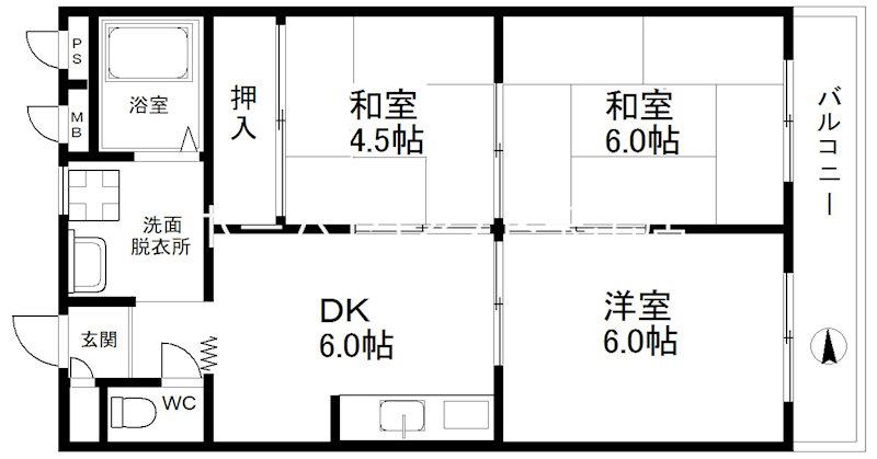 カワデンハイツIII(3DK/1階)の間取り写真