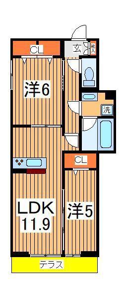 NOBLE FERRO C棟(2LDK/1階)の間取り写真