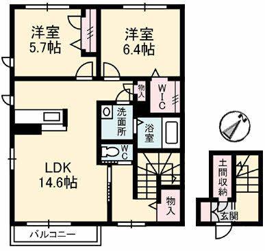 シャーメゾン郡家 A棟(2LDK/2階)の間取り写真