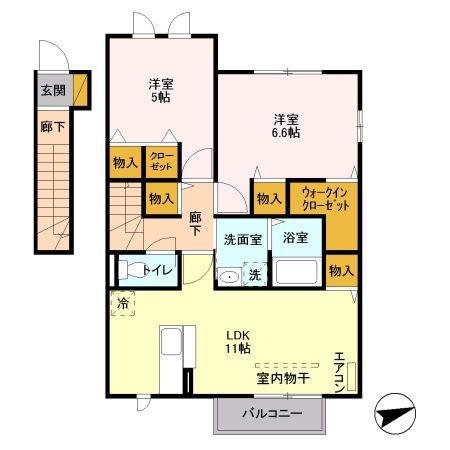 SAKURA HILLS D(2LDK/2階)の間取り写真