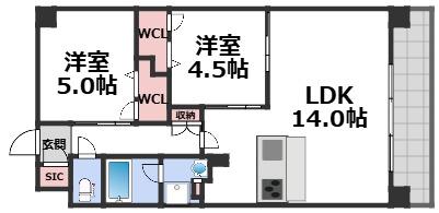 スプランディッド天王寺サウス(2LDK/5階)の間取り写真