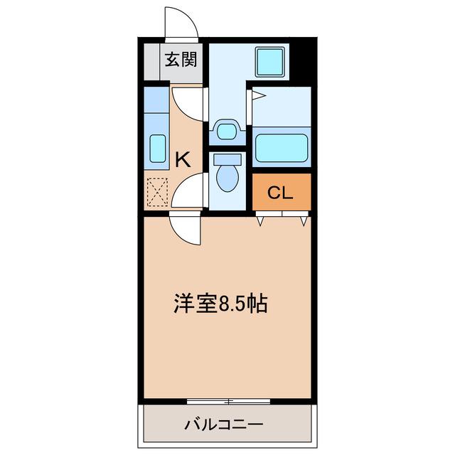 K-フィールド(1K/1階)の間取り写真