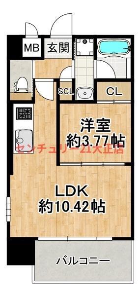 プレジオ弁天町(1LDK/10階)の間取り写真