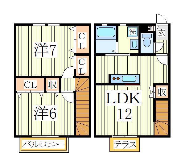 VILLAGE LUNA(2LDK/1階)の間取り写真