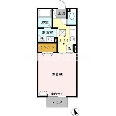 グランモアロイヤル(1K/1階)の間取り写真