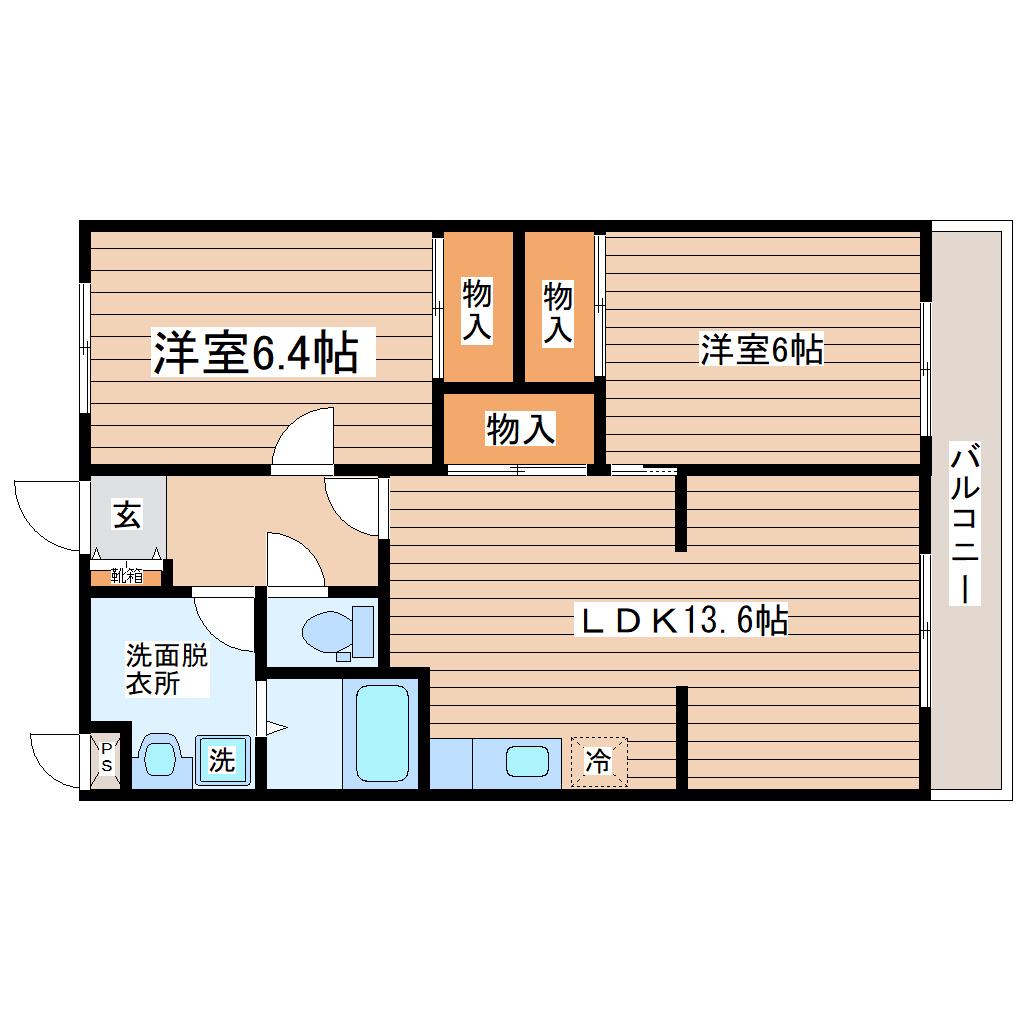 プレジデント岩沼弐番館(2LDK/2階)の間取り写真