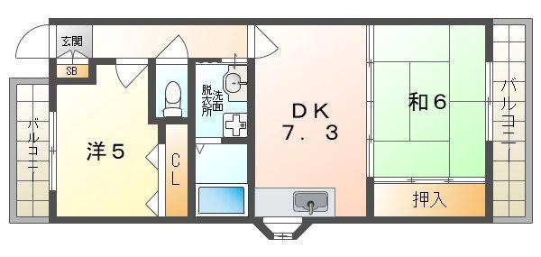 NEST大利(2DK/1階)の間取り写真