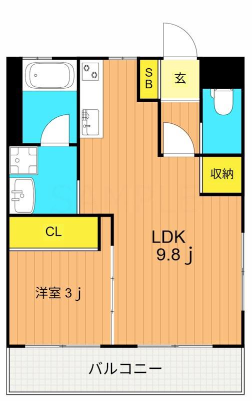 湯本ビル(1LDK/4階)の間取り写真