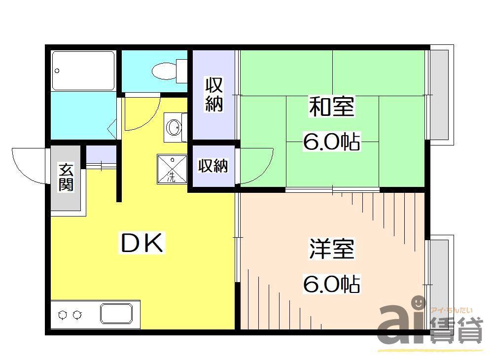メゾン並木B(2DK/1階)の間取り写真