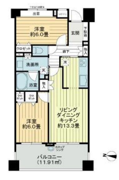 ライオンズ東京根岸レジデンス(2LDK/4階)の間取り写真