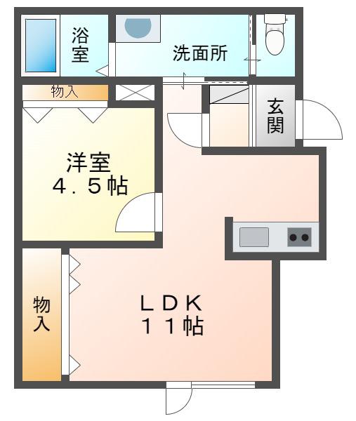 アピアII(1LDK/2階)の間取り写真