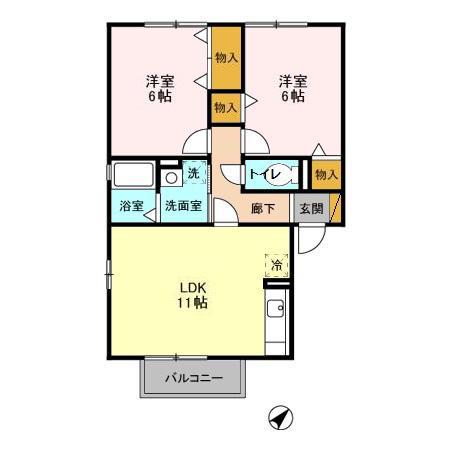 カサベルテ(2LDK/2階)の間取り写真