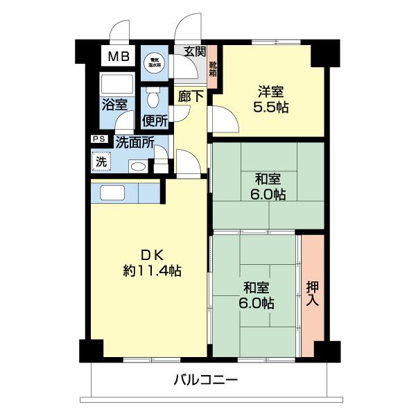 コープ野村万代(3LDK/11階)の間取り写真