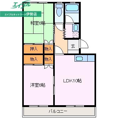 モンレーヴ志摩 I(2DK/2階)の間取り写真