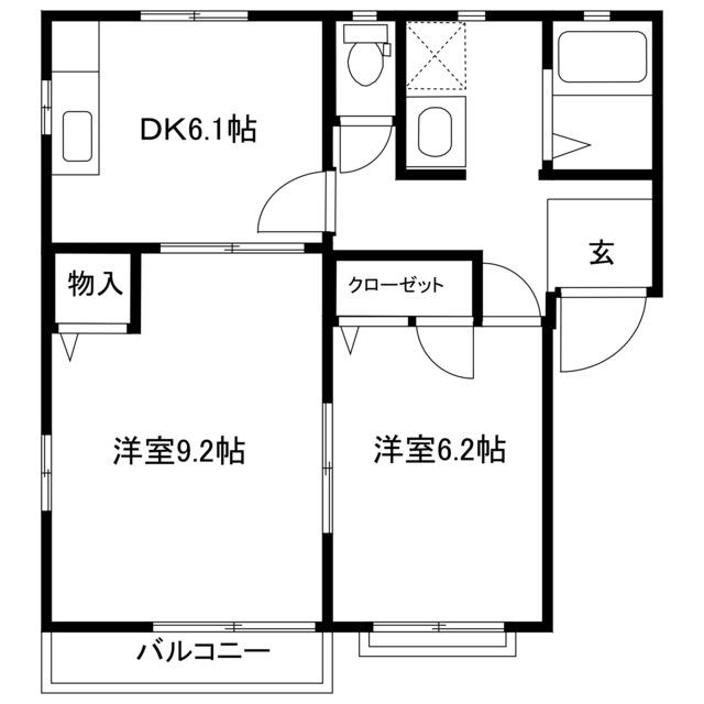 キャメロット2棟(2DK/2階)の間取り写真