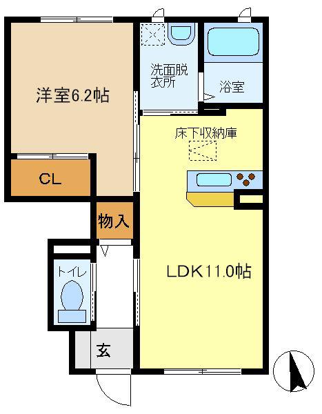 ハーモニーガーデンI(1LDK/1階)の間取り写真