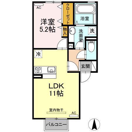 グレイス C棟(1LDK/2階)の間取り写真