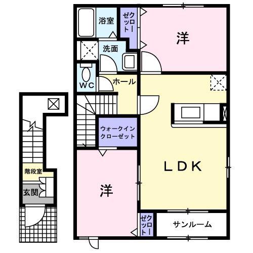 ニューヴィレッジC(2LDK/2階)の間取り写真