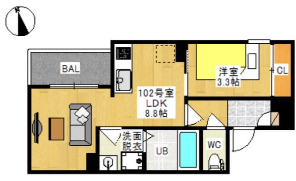 REGALEST十日市II(1LDK/1階)の間取り写真