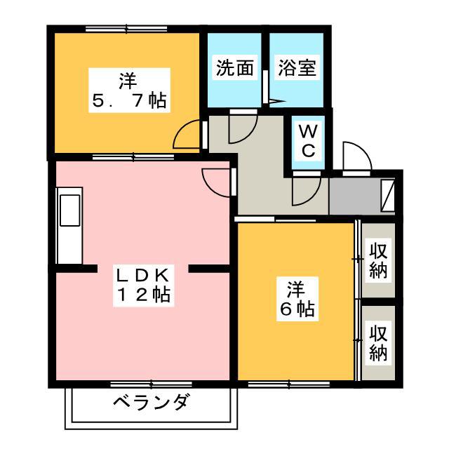 コスモ松下(2LDK/2階)の間取り写真