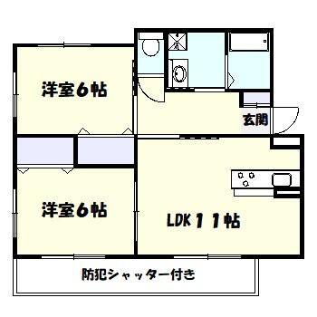 ベルクレストII(2LDK/1階)の間取り写真