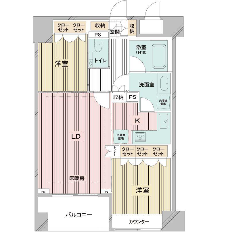 ドゥーエ日本橋(2LDK/12階)の間取り写真