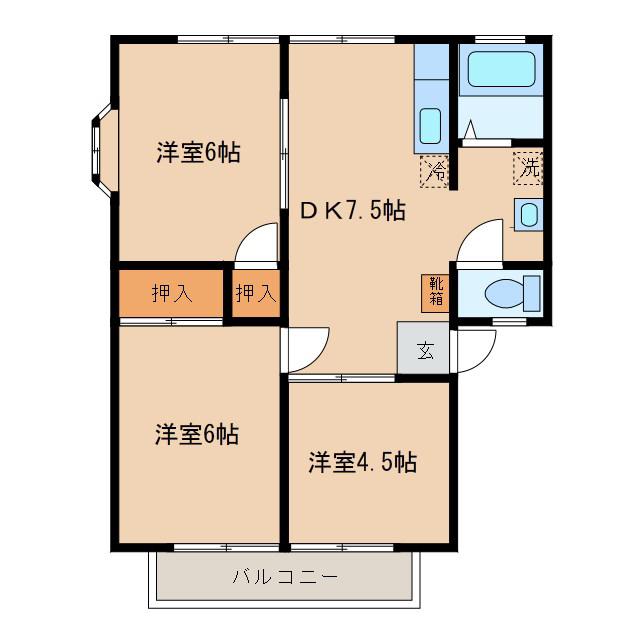 パステルメゾン柳B(3DK/2階)の間取り写真