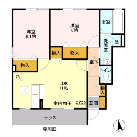 ソレアードC(2LDK/1階)の間取り写真