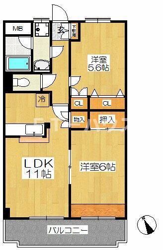 メゾンドソレイユ(2LDK/5階)の間取り写真