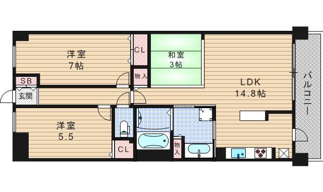 ウィズなんば(3LDK/2階)の間取り写真