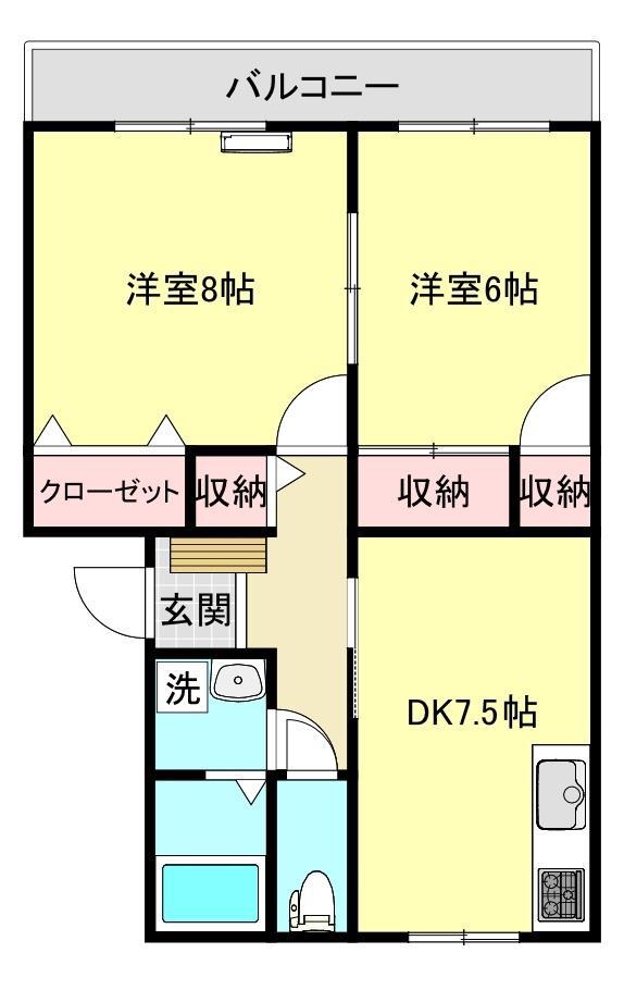 シャイニングライブ(2DK/2階)の間取り写真