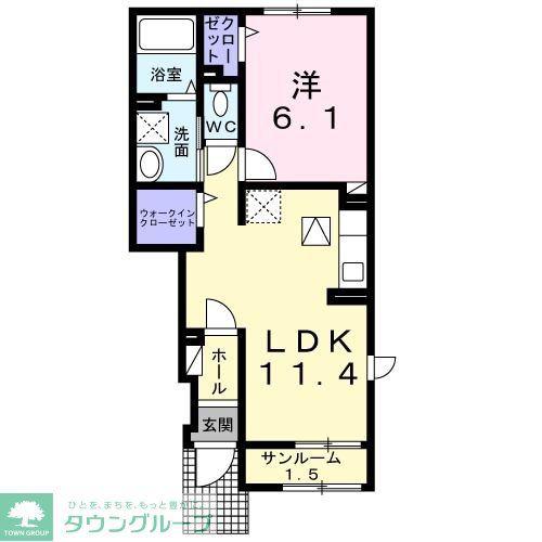 花水木の里C(1LDK/1階)の間取り写真