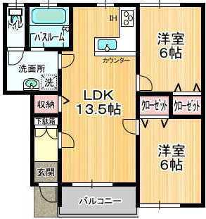 チェリーコート(2LDK/1階)の間取り写真