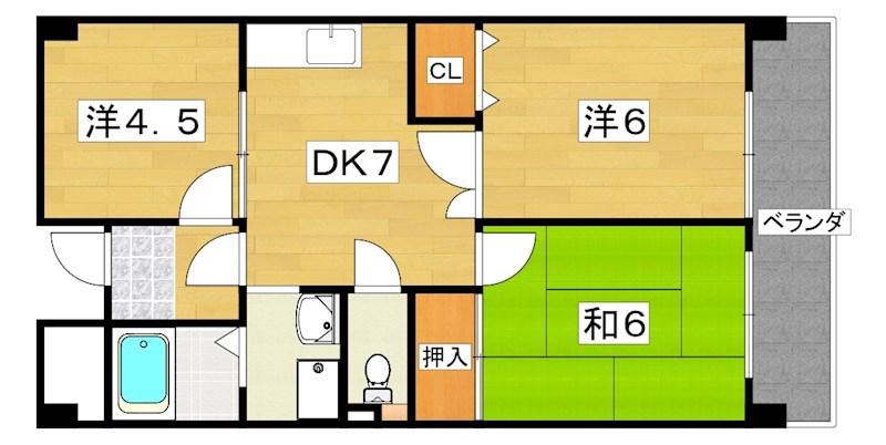 グランドヴィラ香里(3DK/6階)の間取り写真